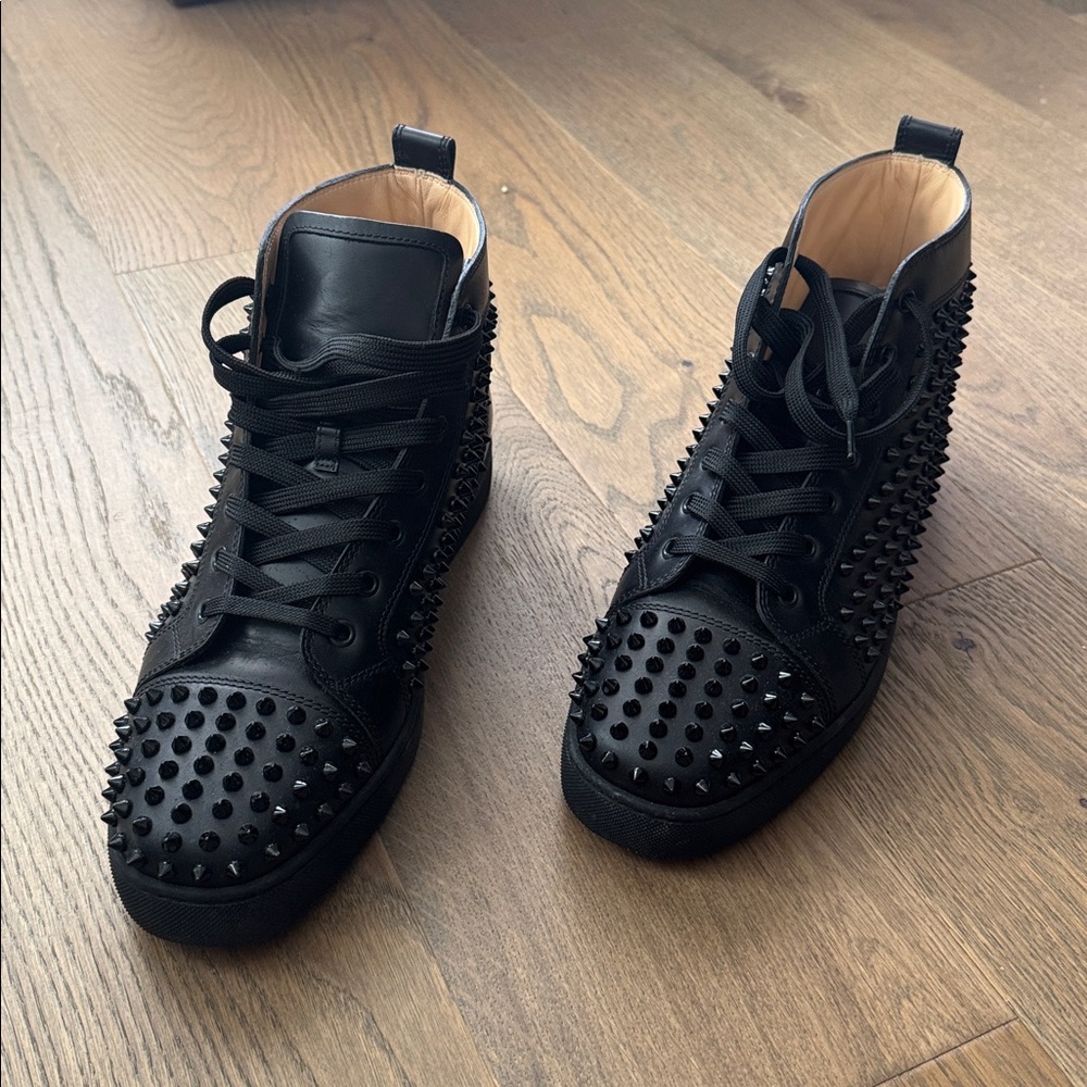 Christian Louboutin Men's Black Leather Spiked Sneakers